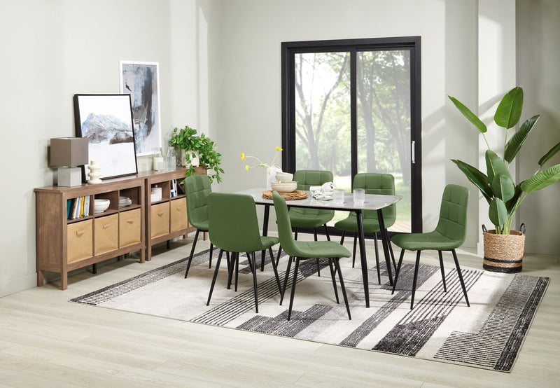 Chaise de salle à manger Arlo en métal avec siège et dossier coussinés capitonnés en tissu - verte