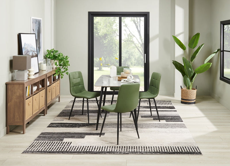 Ensemble de salle à manger Arlo 5 pièces en pierre frittée et métal avec table de 55 po (L) et 4 chaises vertes - vert, gris et noir
