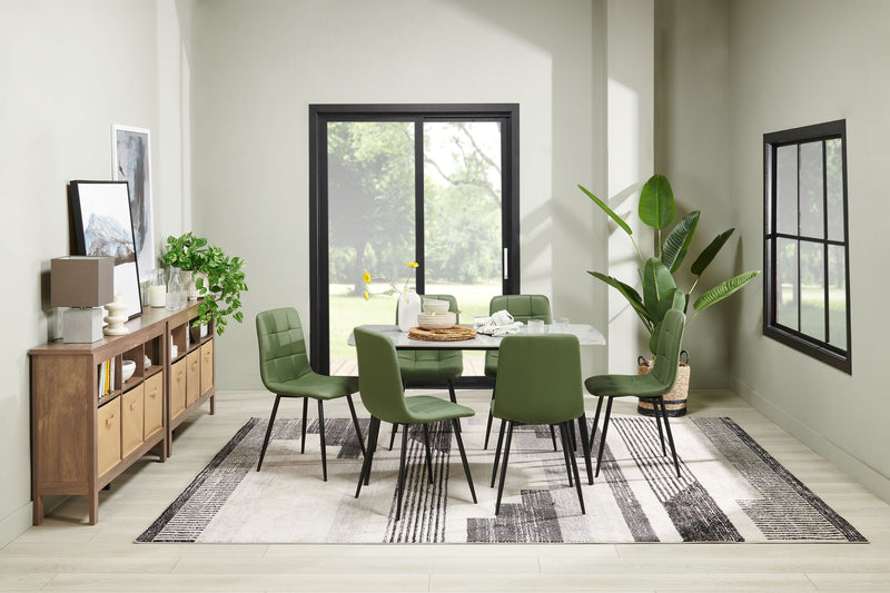 Ensemble de salle à manger Arlo 7 pièces en pierre frittée et métal avec table de 55 po (L) et 6 chaises vertes - vert, gris et noir