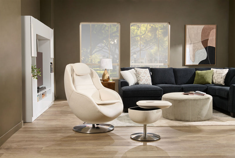 Fauteuil de massage inclinable LG de 29,6 po en tissu d’apparence cuir avec pouf assorti - beige