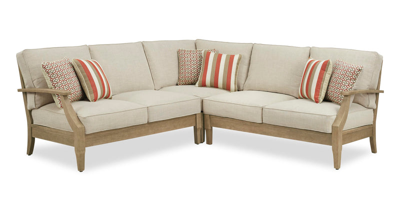 Ensemble Juno 3 pièces pour la terrasse à l’extérieur avec 2 causeuses et un fauteuil en coin, résistant aux intempéries - naturel et beige