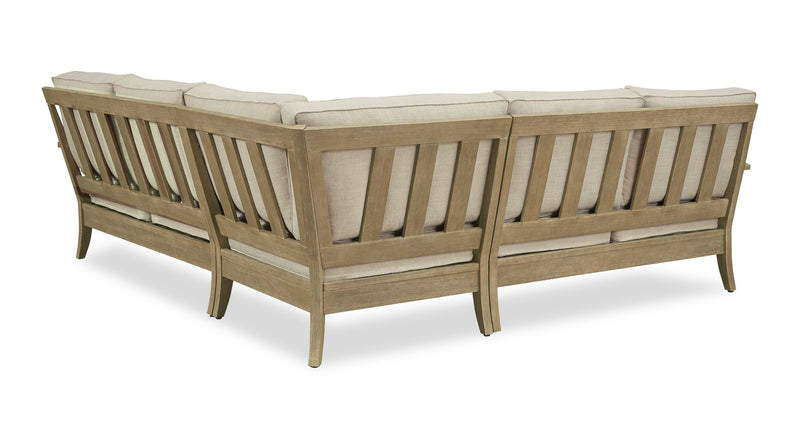 Ensemble Juno 3 pièces pour la terrasse à l’extérieur avec 2 causeuses et un fauteuil en coin, résistant aux intempéries - naturel et beige