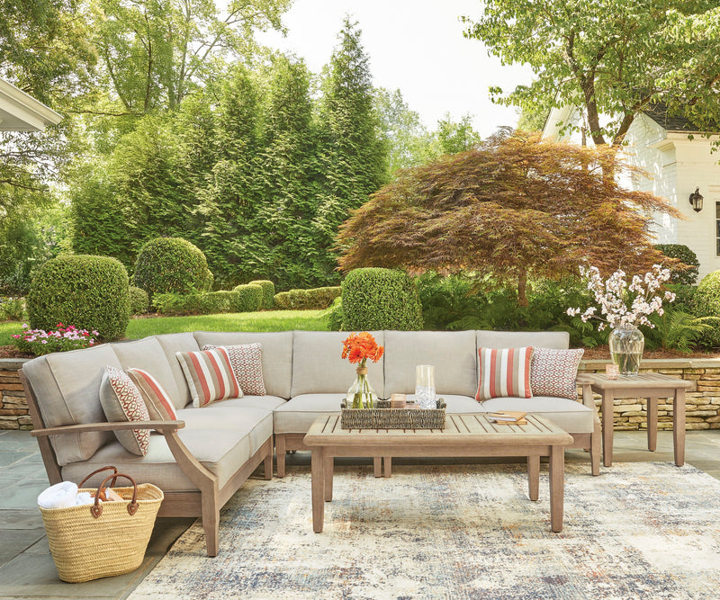 Fauteuil sans accoudoirs Juno pour la terrasse à l’extérieur - eucalyptus et tissu Nuvella, résistant aux intempéries - naturel et beige