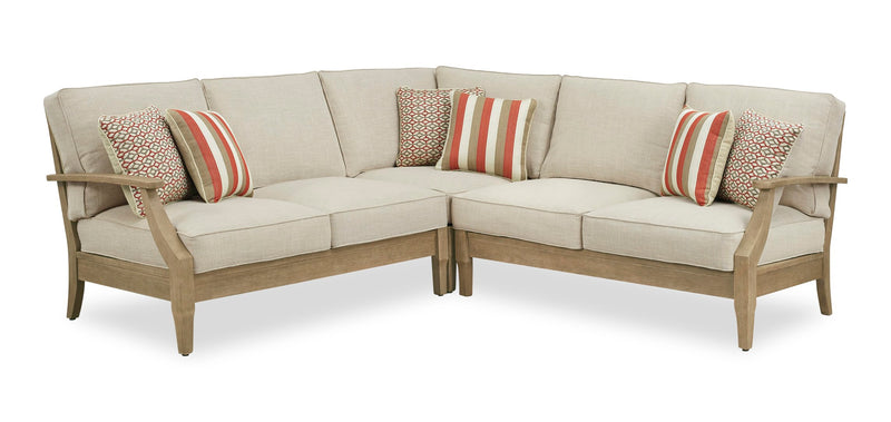 Causeuses Juno pour la terrasse à l’extérieur - ensemble de 2, eucalyptus et tissu Nuvella - naturelles et beige