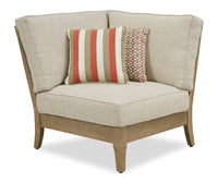 Fauteuil en coin Juno pour la terrasse à l’extérieur - eucalyptus et tissu Nuvella, résistant aux intempéries - naturel et beige