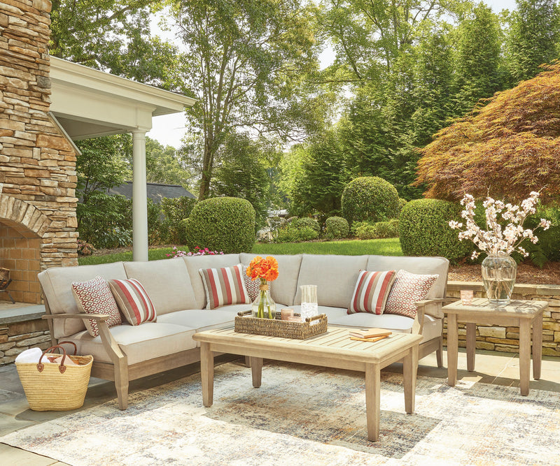 Causeuses Juno pour la terrasse à l’extérieur - ensemble de 2, eucalyptus et tissu Nuvella - naturelles et beige