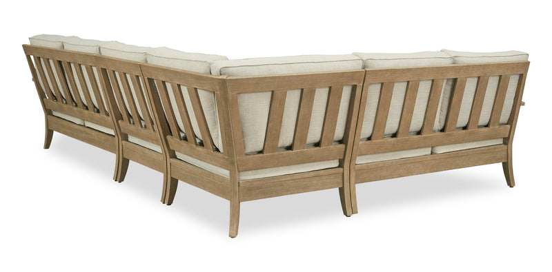 Causeuses Juno pour la terrasse à l’extérieur - ensemble de 2, eucalyptus et tissu Nuvella - naturelles et beige