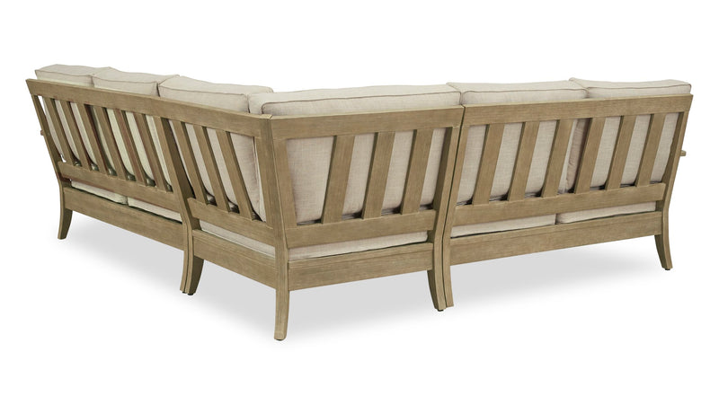 Causeuses Juno pour la terrasse à l’extérieur - ensemble de 2, eucalyptus et tissu Nuvella - naturelles et beige