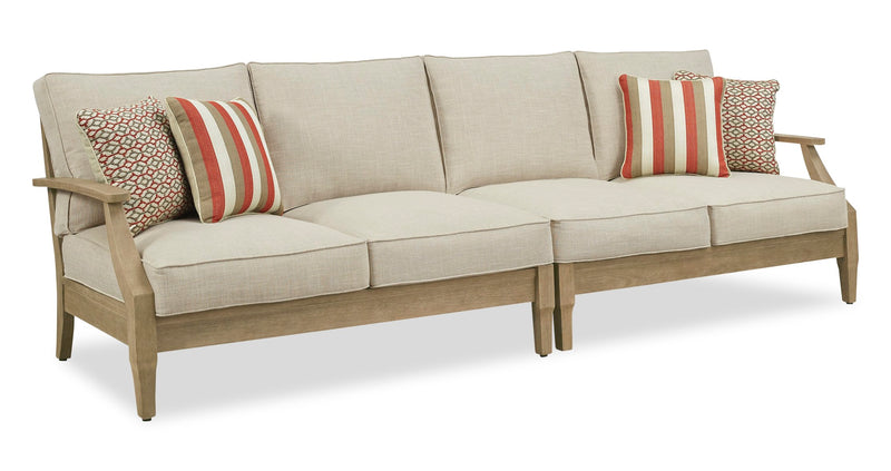 Causeuses Juno pour la terrasse à l’extérieur - ensemble de 2, eucalyptus et tissu Nuvella - naturelles et beige