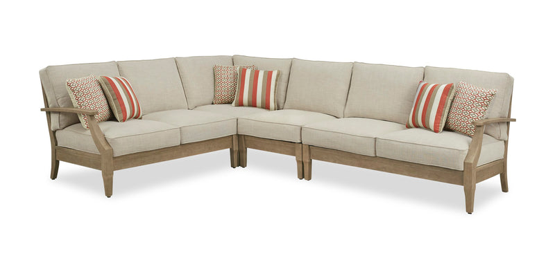 Causeuses Juno pour la terrasse à l’extérieur - ensemble de 2, eucalyptus et tissu Nuvella - naturelles et beige