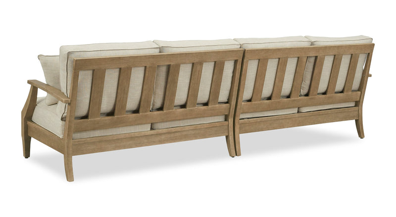 Causeuses Juno pour la terrasse à l’extérieur - ensemble de 2, eucalyptus et tissu Nuvella - naturelles et beige