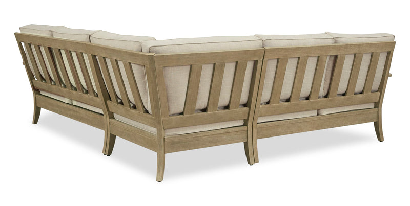 Causeuses Juno pour la terrasse à l’extérieur - ensemble de 2, eucalyptus et tissu Nuvella - naturelles et beige