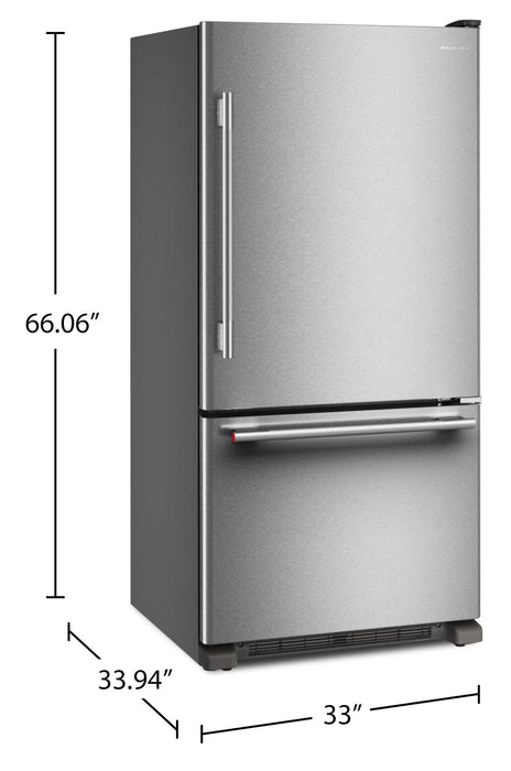 Réfrigérateur KitchenAid de 22 pi³ et de 33 po à congélateur inférieur - acier inoxydable PrintShieldMC - KRBR133SPS