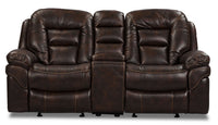  Causeuse coulissante inclinable Leo de 78 po en tissu d’apparence cuir avec console de rangement - brun noyer