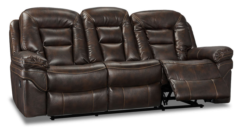 Sofa inclinable Leo de 87,5 po en tissu d’apparence cuir - brun noyer 