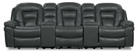  Sofa sectionnel inclinable Leo 5 pièces de style cinéma maison en tissu d’apparence cuir avec consoles de rangement et porte-gobelets - gris