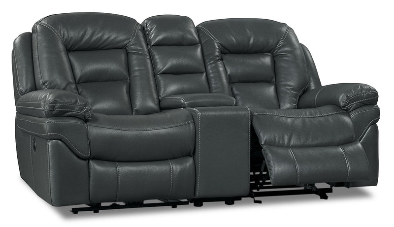 Causeuse coulissante inclinable Leo de 78 po en tissu d’apparence cuir avec console de rangement - Gris