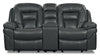 Causeuse coulissante inclinable Leo de 78 po en tissu d’apparence cuir avec console de rangement - Gris