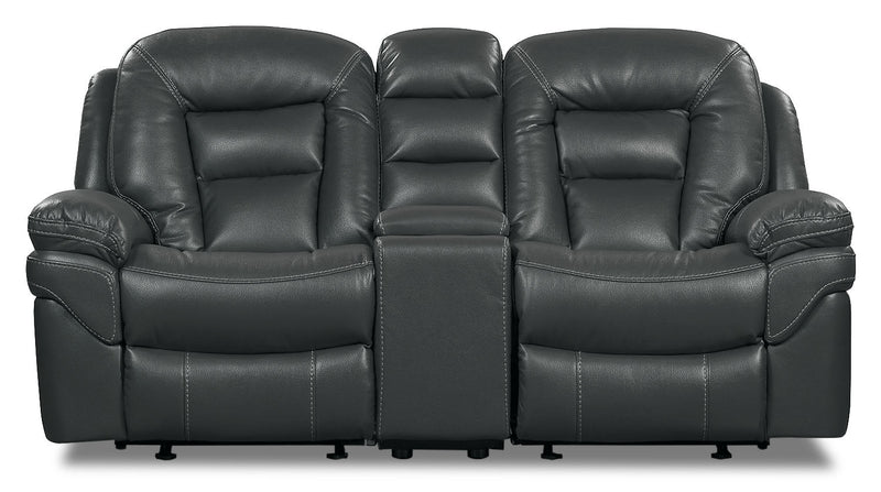 Causeuse coulissante inclinable Leo de 78 po en tissu d’apparence cuir avec console de rangement - Gris