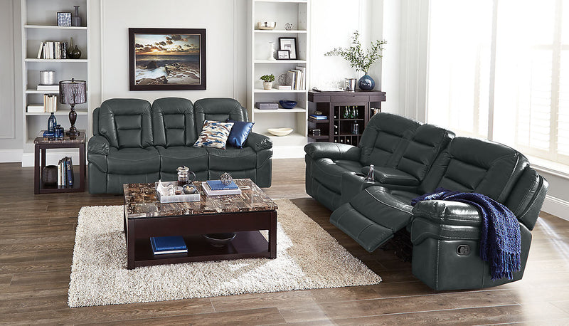 Causeuse coulissante inclinable Leo de 78 po en tissu d’apparence cuir avec console de rangement - Gris