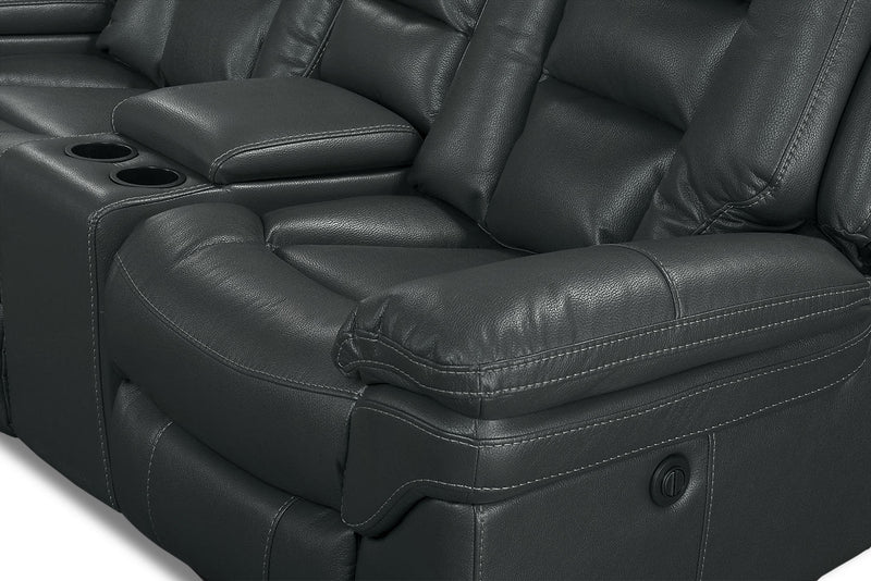 Sofa sectionnel à inclinaison électrique Leo 6 pièces en tissu d’apparence cuir avec console de rangement et 2 porte-gobelets - gris