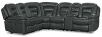 Sofa sectionnel à inclinaison électrique Leo 6 pièces en tissu d’apparence cuir avec console de rangement et 2 porte-gobelets - gris