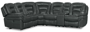Sofa sectionnel à inclinaison électrique Leo 6 pièces en tissu d’apparence cuir avec console de rangement et 2 porte-gobelets - gris