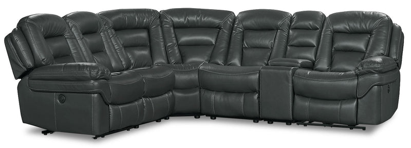 Sofa sectionnel à inclinaison électrique Leo 6 pièces en tissu d’apparence cuir avec console de rangement et 2 porte-gobelets - gris