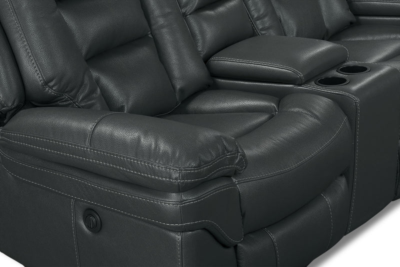 Sofa sectionnel à inclinaison électrique Leo 7 pièces en tissu d’apparence cuir avec consoles de rangement et porte-gobelets - gris