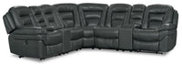 Sofa sectionnel à inclinaison électrique Leo 7 pièces en tissu d’apparence cuir avec consoles de rangement et porte-gobelets - gris
