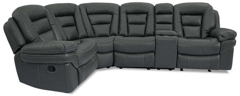 Sofa sectionnel inclinable Leo 5 pièces en tissu d’apparence cuir avec console de rangement et 2 porte-gobelets - gris