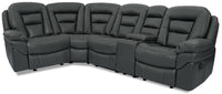 Sofa sectionnel inclinable Leo 5 pièces en tissu d’apparence cuir avec console de rangement et 2 porte-gobelets - gris