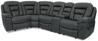 Sofa sectionnel inclinable Leo 5 pièces en tissu d’apparence cuir avec console de rangement et 2 porte-gobelets - gris