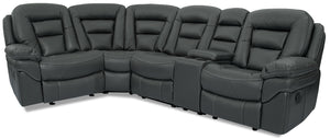 Sofa sectionnel inclinable Leo 5 pièces en tissu d’apparence cuir avec console de rangement et 2 porte-gobelets - gris