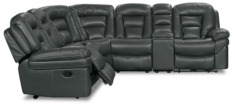 Sofa sectionnel inclinable Leo 6 pièces en tissu d’apparence cuir avec console de rangement et 2 porte-gobelets - gris