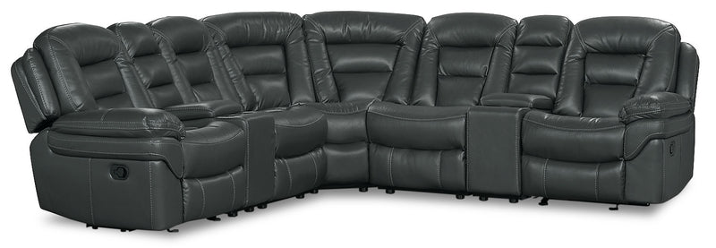 Sofa sectionnel inclinable Leo 7 pièces en tissu d’apparence cuir avec consoles de rangement