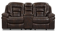 Causeuse à inclinaison électrique Leo de 78 po en tissu d’apparence cuir avec console de rangement - brun noyer