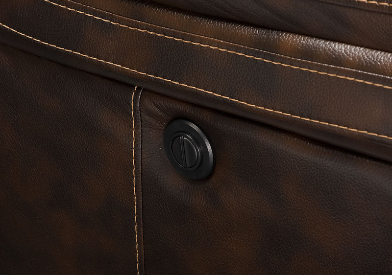 Sofa à inclinaison électrique Leo de 87,5 po en tissu d’apparence cuir - brun noyer 