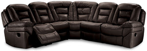 Sofa sectionnel à inclinaison électrique Leo 5 pièces en tissu d’apparence cuir - brun noyer