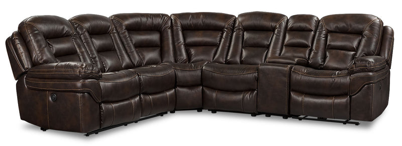 Sofa sectionnel à inclinaison électrique Leo 6 pièces en similicuir - brun noyer