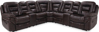  Sofa sectionnel à inclinaison électrique Leo 7 pièces en similicuir avec consoles de rangement et porte-gobelets - brun noyer
