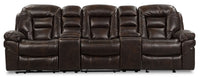 Sofa sectionnel à inclinaison électrique Leo 5 pièces en similicuir avec consoles de rangement et porte-gobelets - brun noyer