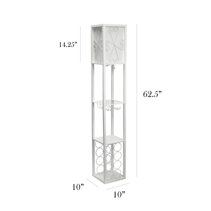 Lampe à pied de Simple Designs avec tablette et support à vin - blanche