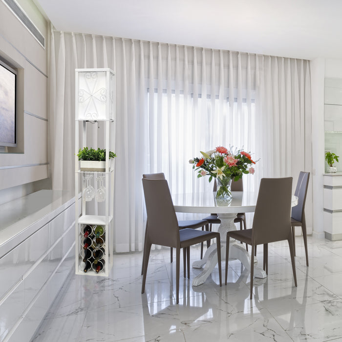 Lampe à pied de Simple Designs avec tablette et support à vin - blanche