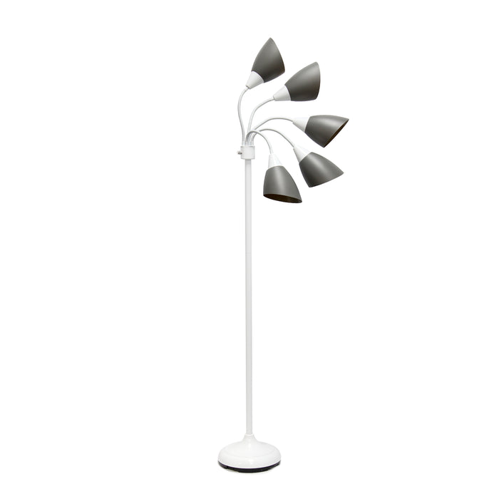 Lampe à pied contemporaine Medusa de Simple Designs de 67 po à plusieurs têtes à 5 ampoules avec col de cygne réglable - grise et blanche