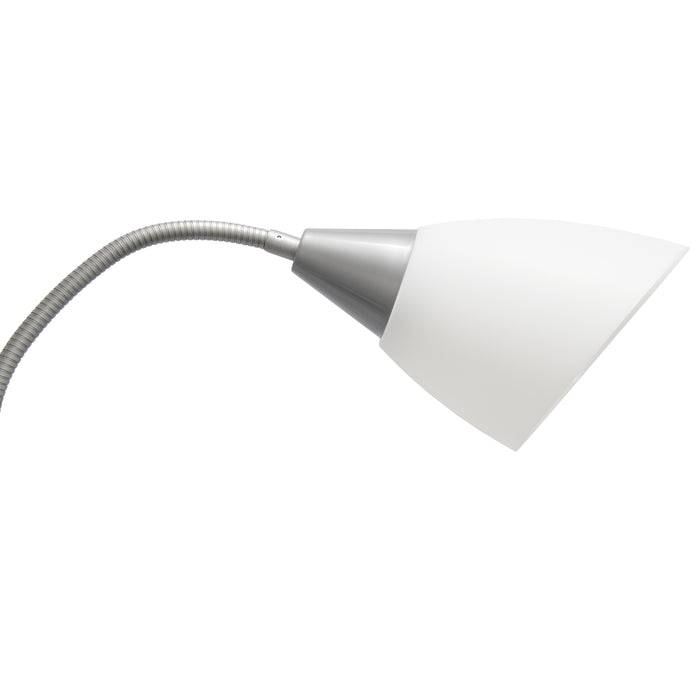 Lampe à pied contemporaine Medusa de Simple Designs de 67 po à plusieurs têtes à 5 ampoules avec col de cygne réglable et abat-jours blancs - argentée