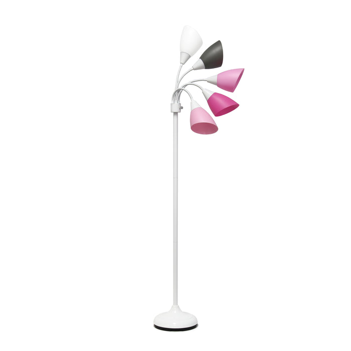 Lampe à pied contemporaine Medusa de Simple Designs de 67 po à plusieurs têtes à 5 ampoules avec col de cygne réglable - rose, blanche et grise