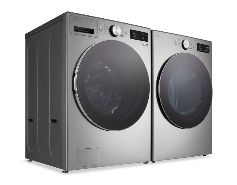Laveuse à la vapeur à chargement frontal de 5,8 pi³ et sécheuse électrique à chargement frontal de 7,4 pi³ de LG - acier graphite