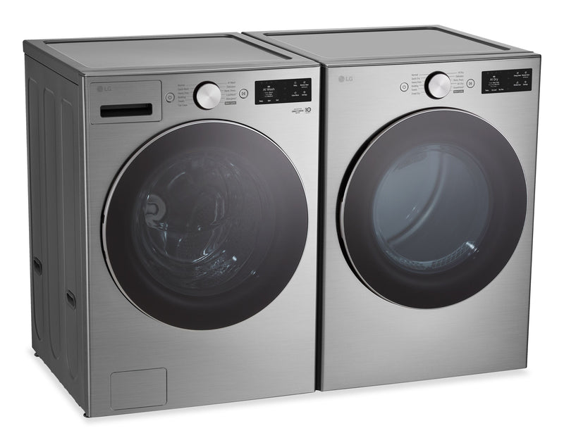 Laveuse à la vapeur à chargement frontal de 5,8 pi³ et sécheuse à gaz à chargement frontal de 7,4 pi³ de LG - acier graphite 