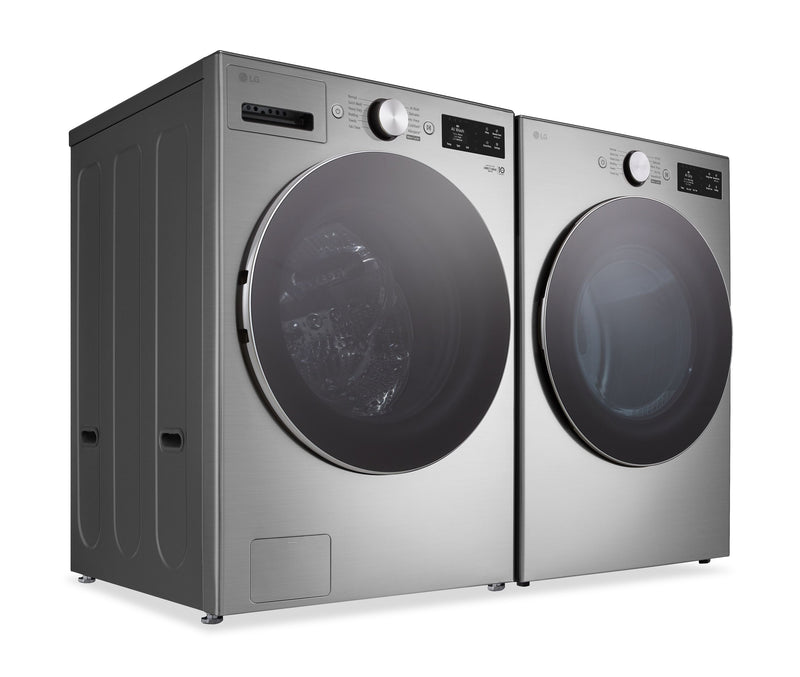 Laveuse à la vapeur à chargement frontal de 5,8 pi³ et sécheuse à gaz à chargement frontal de 7,4 pi³ de LG - acier graphite 